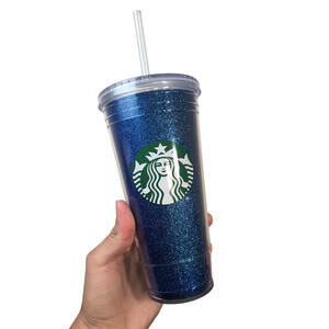 STARBUCKS Blue Glitter Mermaid Logo Cold Cup Venti 20 oz Tumbler